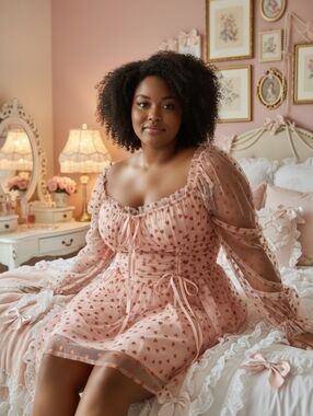 Sz 2X NWT Sugar Thrillz Sheer Heart-Detail Babydoll in Blush